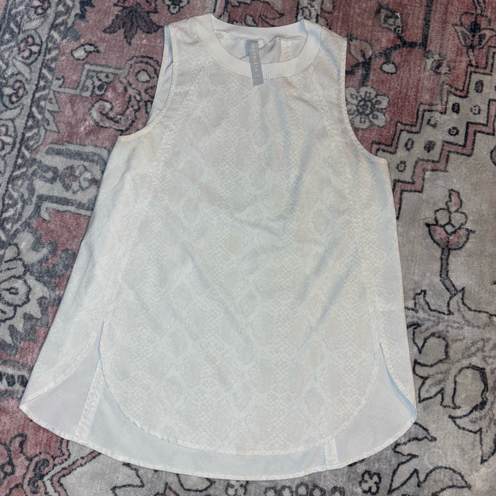Athleta Women’s Sleeveless White Tank Top, white/light gray snakeskin print, XXS